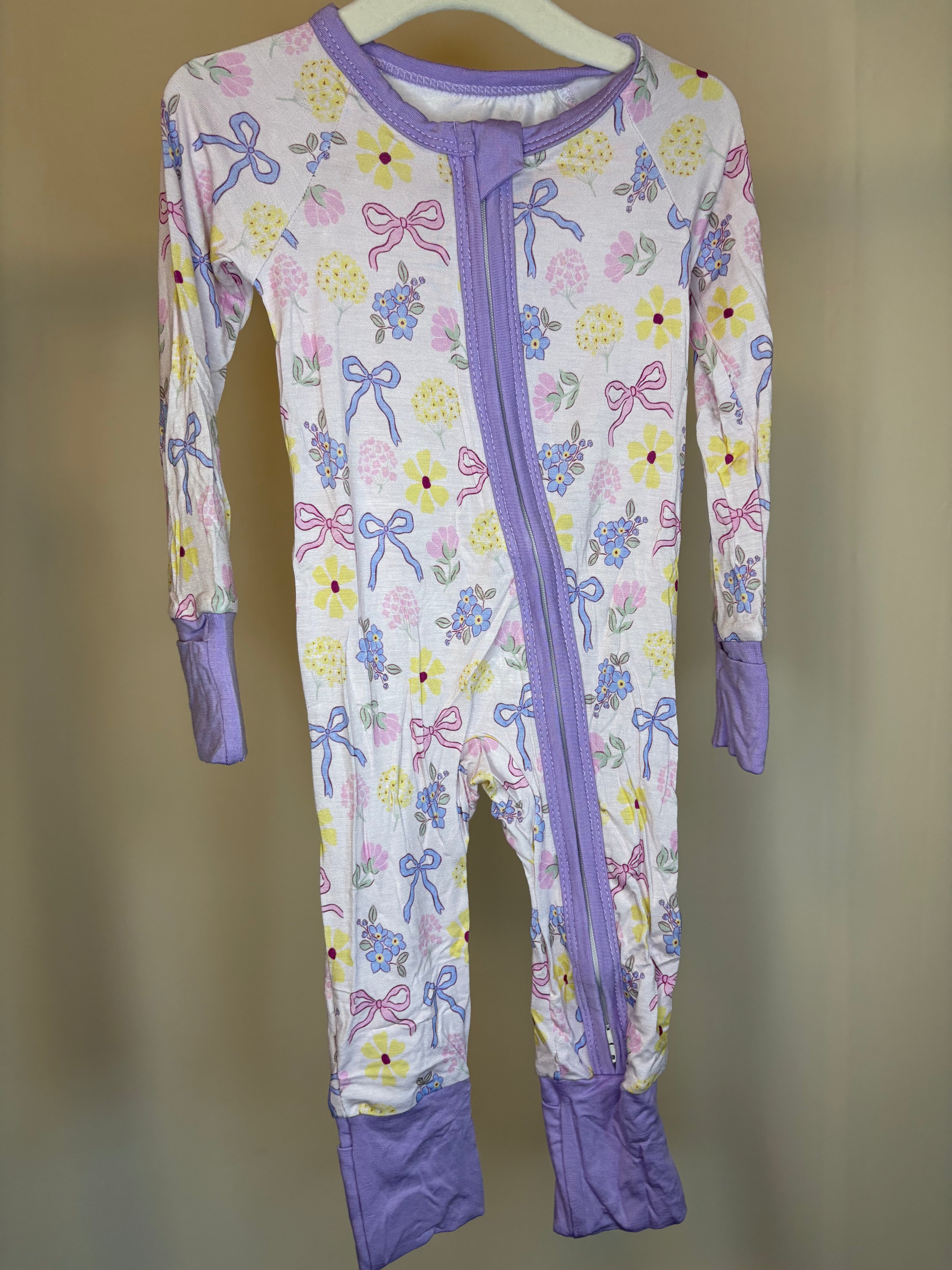 Purple Bows Sleeper 3-6 Months